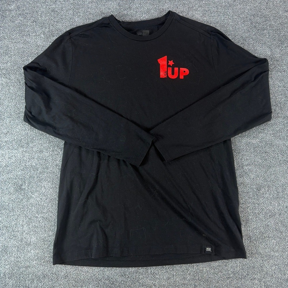 New Era Mens 1UP USA Long Sleeve T-Shirt Black Red Graphic Crew Neck Large